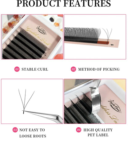 Color: DEEP BLUE, Curl: D, Thickness: 0.07mm, Length: 8mm, Ships From: CHINA - Goddess 3D/4D/5D/6D/7D/8D W Shape lashes 4D Premade Fan Lash Extensions 0.07 C/D Curl Natural Soft High Quality Idividual Lashes