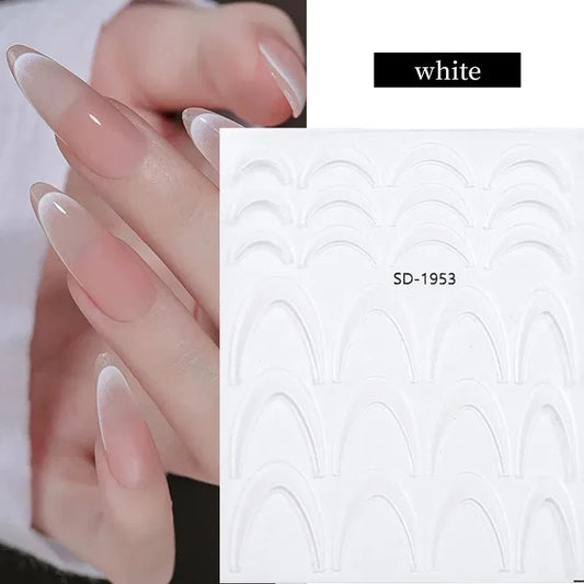 Color: Bronze - White French 3D Nail Stickers Manicure Gradient Line Flower Nail Art Designs Self-Adhesive Nail Tips Guides for DIY Decoration